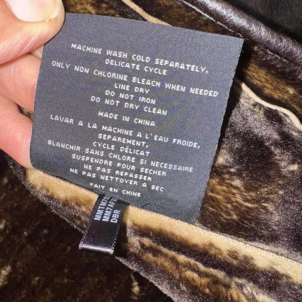 Marc New York Chocolate Brown Faux Fur & Faux Leather Jacket Sz L Sophisticated